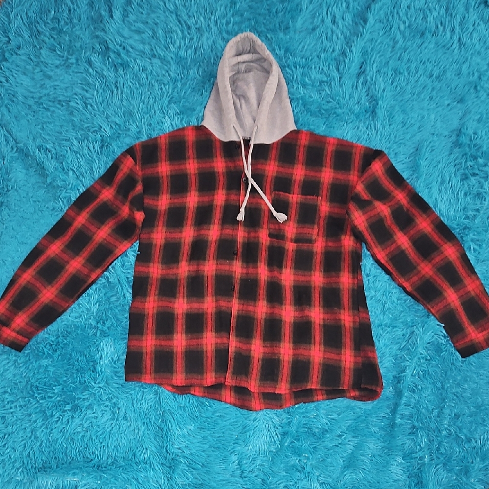 Red and Black Plaid Hoodie Shirt